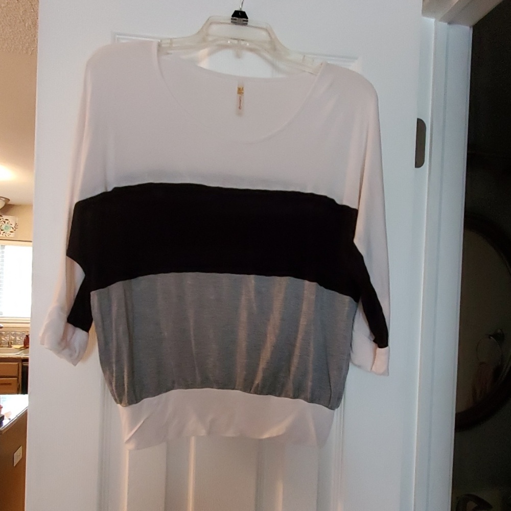 White black and grey blouse